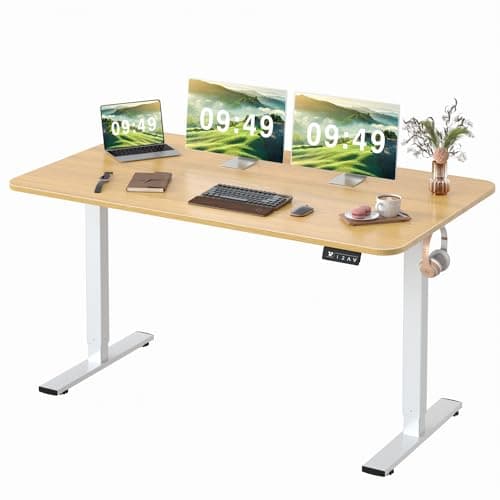 Furmax Electric Height Adjustable Standing Desk, Light Wood, 55x24 inches