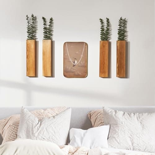 4-Pack Wood Wall Planters with Faux Eucalyptus - Modern Farmhouse Decor for Home Office and Living Room