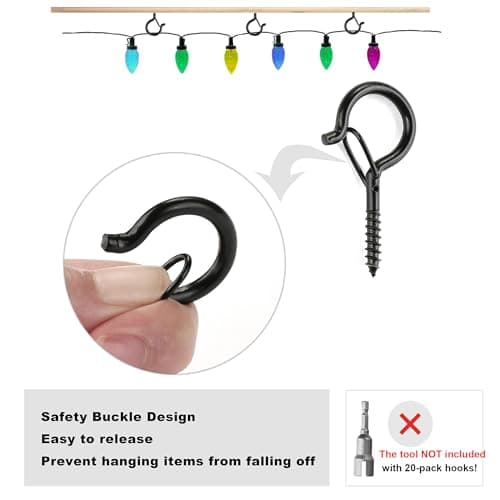 PlusRoc 20 Pack Heavy Duty Black Eye Hooks for String Lights and More