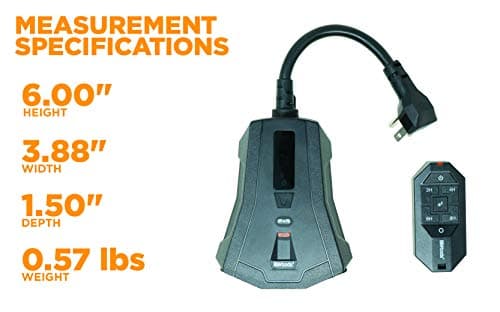 Outdoor Lighting Timer with Remote Control for Countdown, 3 Grounded Outlets, Black (3-Outlet)