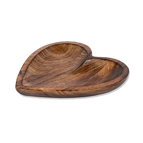 EDHAS Mango Wood Curved Heart Decorative Bowl for Table Centerpieces (10" x 10" x 1.5")