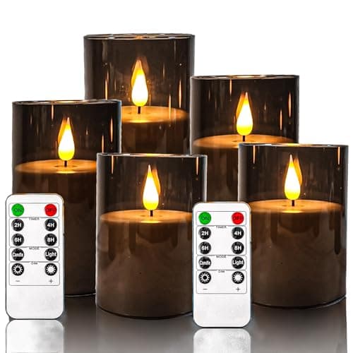 Niceme Real Wax Flameless Pine Bark Candles Set of 3 with Remote Timer — Acrylic LED Candles: Gray