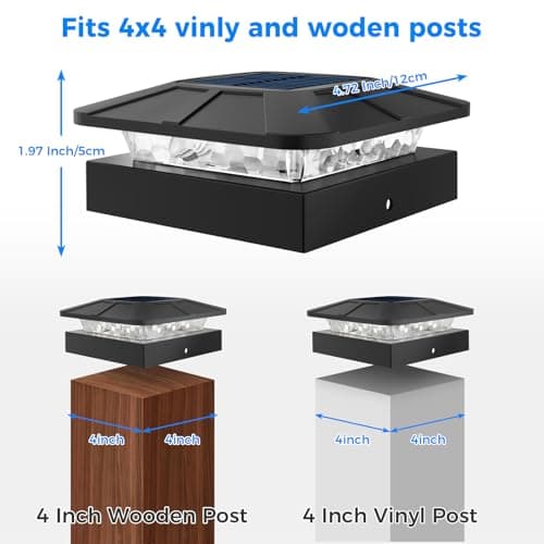4x4in Solar Post Cap Lights 3 Modes, 4 Packs, Waterproof for Wood/Vinyl Posts Outside