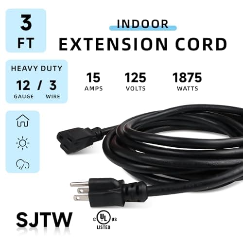 EP 3 Heavy Duty Black 12/3 SJTW Extension Cord - Lawn, Garden, Appliances