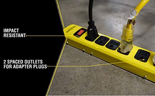 Woods WIRE Southwire Yellow Jacket 14/3 6-Outlet Heavy Duty Metal Strip 6' Cord Safety Covers