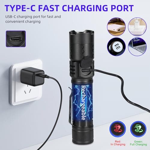 DARKBEAM 365nm UV Flashlight with Filter, Powerful USB-C Rechargeable LED Blacklight