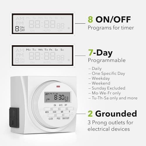 BN-LINK 7-Day Digital Timer, FD60 U6, for Lamp, Fan & Security (2 Pack)