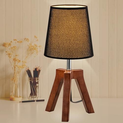 Dreamholder Walnut Nightstand Lamp with Linen Shade for Reading — Walnut Black