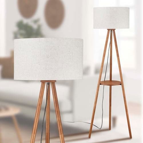 Brown Wooden Floor Lamp with 3 Color Temperature LED, Footswitch, ETL Listed