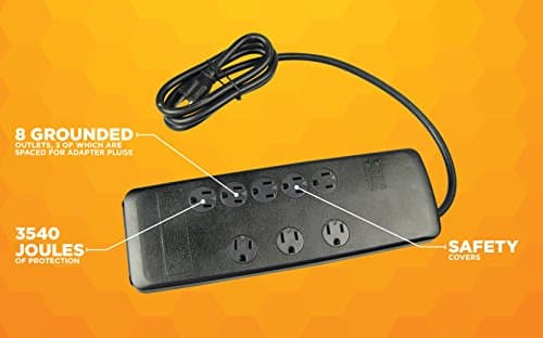 Surge Protector for Home/Office with Safety Overload Protection, 8 Outlets, 3540J, 6 Ft Cord, Black