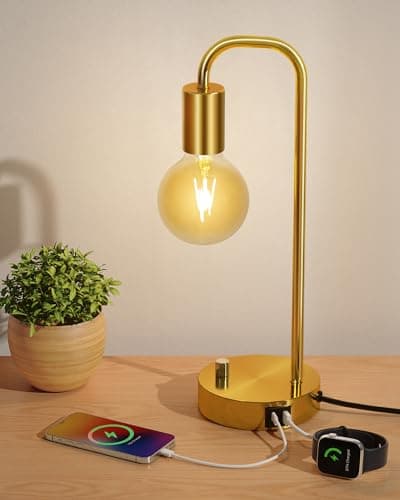 ONEWISH Fully Dimmable Warm Bedside Lamps for Kids Reading (2700K Bulb Included) — USB Gold 1 pack