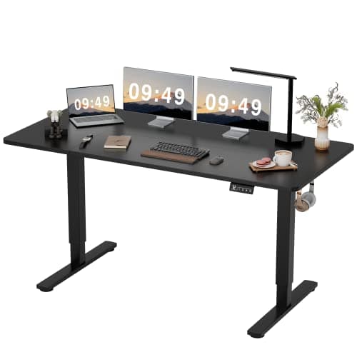 Furmax Electric Height Adjustable Standing Desk, Light Wood, 55x24 inches — Black