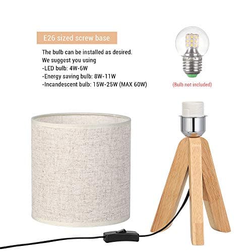 HAITRAL Wooden Tripod Nightstand Lamp with Fabric Shade - 13.4 Inches (Without Bulb)
