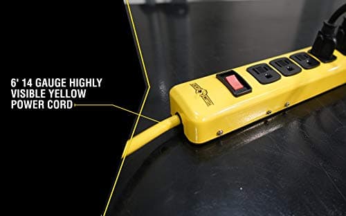 Woods WIRE Southwire Yellow Jacket 14/3 6-Outlet Heavy Duty Metal Strip 6' Cord Safety Covers