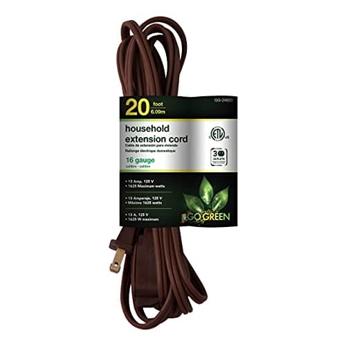 Go Green Power Inc. 20ft Brown Household Extension Cord, 3 Outlets, Indoor Use