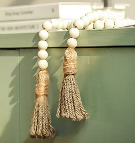 Meplait Natural Wood Bead Garland with Tassels, Boho Farmhouse Wall Hanging