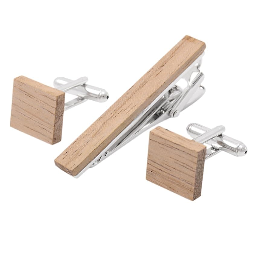 Vintage Style Metal and Wood Cufflinks Set for Men