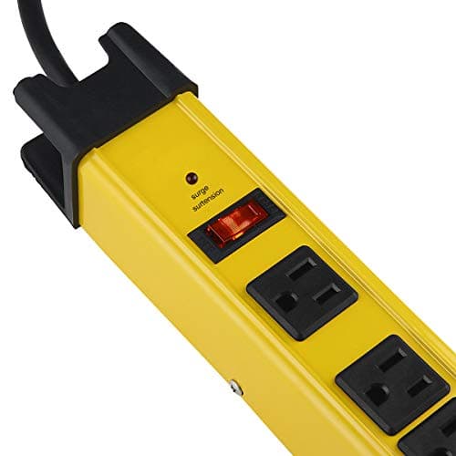 CCCI Heavy Duty 15A 6-Outlet Metal Power Strip, 1200 Joules Surge Protector, Yellow