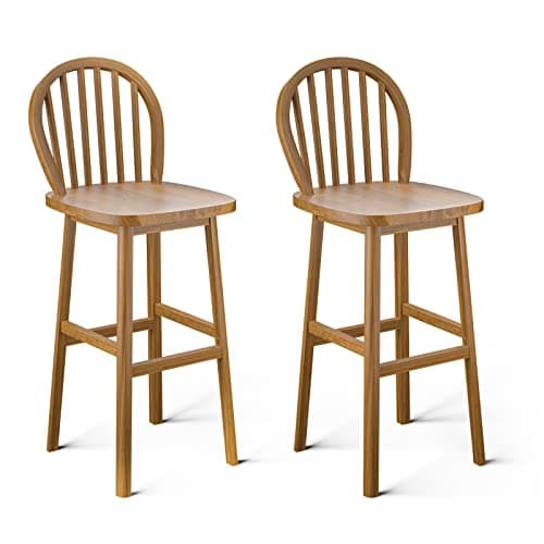 COSTWAY Windsor Bar Stools, 30 Inch Back With Footrest, Easy Assembly, Natural