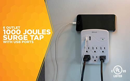 Surge Protector with 6 Outlets and 2 USB Ports, 1000J Protection