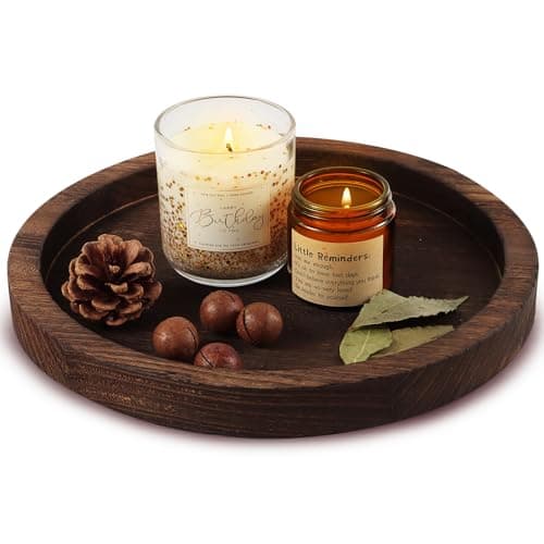 Round Wooden Tray Candle Holder for Home & Table Centerpieces