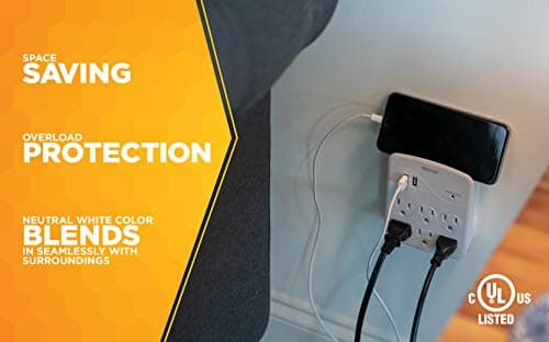 Surge Protector with 6 Outlets and 2 USB Ports, 1000J Protection