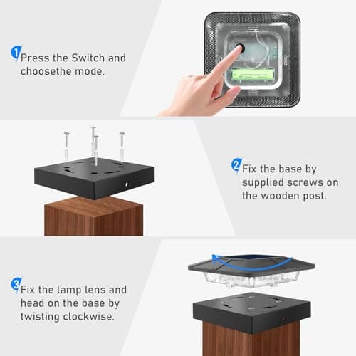 4x4in Solar Post Cap Lights 3 Modes, 4 Packs, Waterproof for Wood/Vinyl Posts Outside