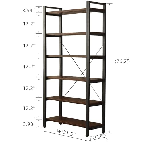 Refined Natural Wood Bookcase for Office, Living Room, and Bedroom (6 Tiers)