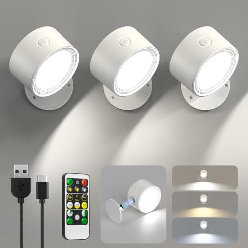 Rechargeable 3-Pc LED Wall Sconces with Remote Control & Dimming — White-3 Color Temp Light