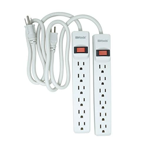 Power Strip with 6 Outlets, 2.5' Cord and Durable White Housing, 2-Pack