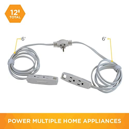 Sofa Cord for Woods; 6 Outlets; 6 Foot Cord; 16 Gauge 3 Prong Plug; White