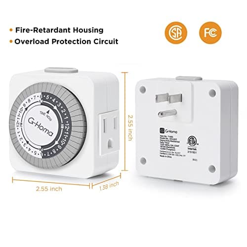 G-Homa 2-Pack 24-Hour Mechanical Timer for Lights, ETL Listed White