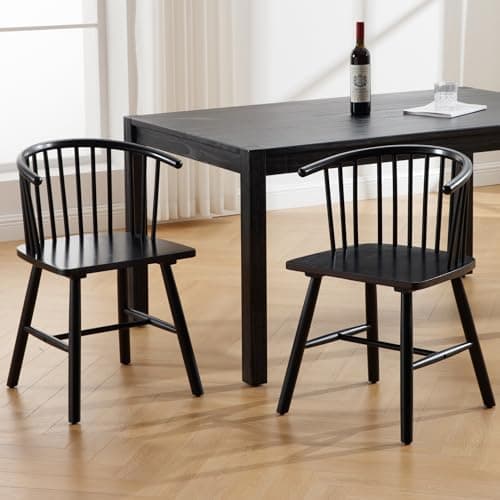 Black Wood Windsor Dining Chair Set of 2 Spindle Back Kitchen Chairs