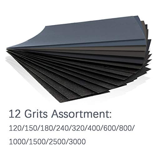24pcs Assorted Grit Sandpaper Variety Pack for Wood Metal, 12 Grits Wet/Dry Sanding 120-3000 Grit