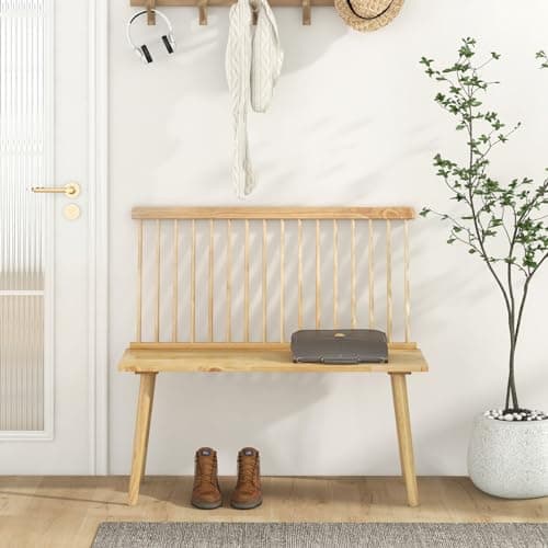 Giantex 2 Seater Windsor Bench with Spindle Back, Anti-Slip Feet, Natural Rubber Wood
