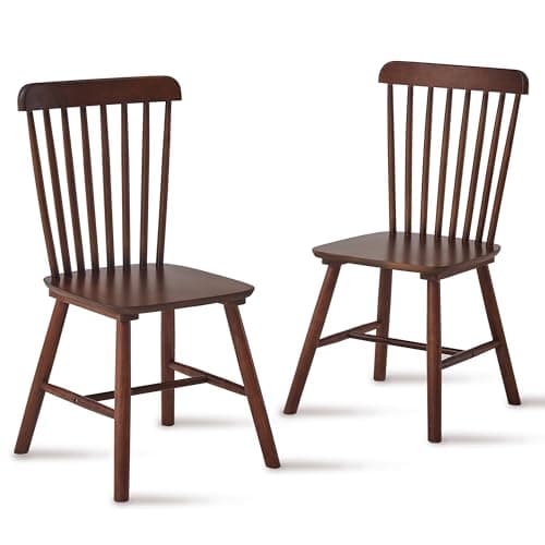 4-Piece Farmhouse Solid Wood Windsor Dining Chair Set with Spindle Back — Walnut