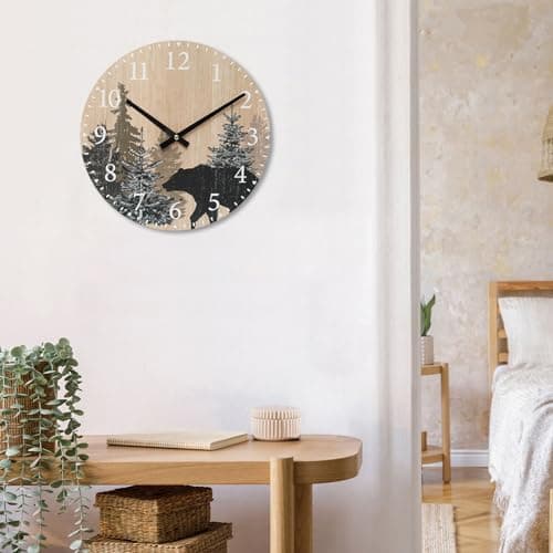 Cabin Bear 12 Inch Silent Wood Wall Clock