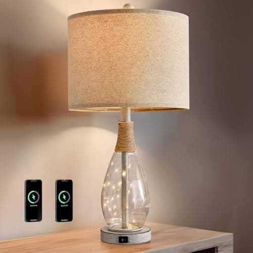 OYEARS 23" USB A+C Bedside Lamps Sets for Bedroom Living Room — White