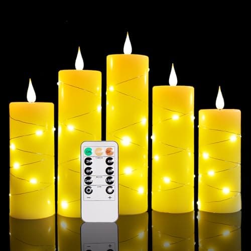 Niceme Real Wax Flameless Pine Bark Candles Set of 3 with Remote Timer — Stringlight LED Candles: Ivory