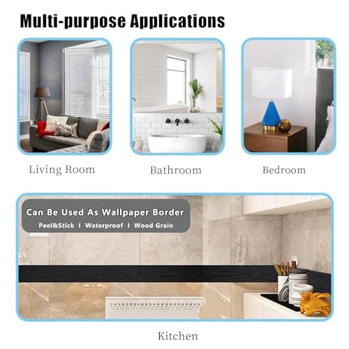 10M Black Wood Grain Waterproof Bathroom Tile Sticker Wallpaper