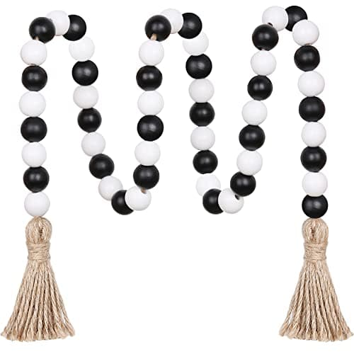 Farmhouse Beads with Tassels for Tiered Tray Decor — Black & White