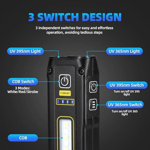 DARKBEAM 365+395 Blacklight Flashlight, High Lumen USB-C Rechargeable Red Light Emergency Power