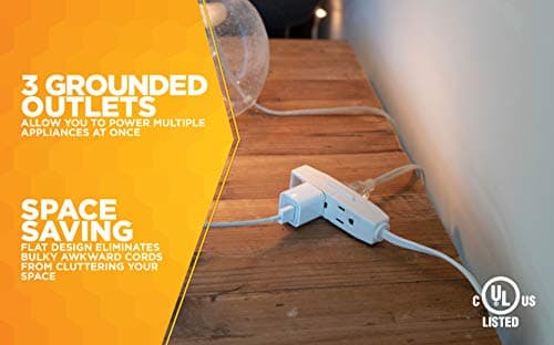 Slimline Flat Plug Extension Cord for Woods, 6Ft, 16 Gauge, 3-Outlet, White