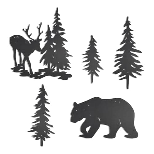 OYEFLY Rustic Black Deer Bear Pine Wall Art (5 Pieces)