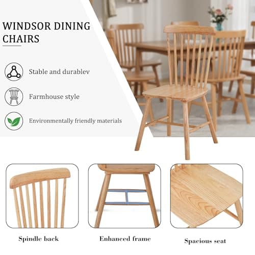 4-Piece Farmhouse Solid Wood Windsor Dining Chair Set with Spindle Back