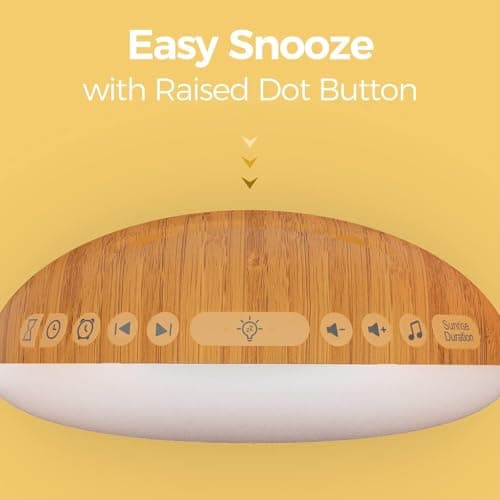 REACHER Wood Grain Sunrise Alarm Clock & Sound Machine, Digital Dimmable, 26 Sleep Sounds White Noise Machine