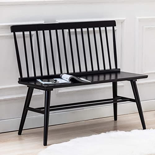 DUHOME Black Farmhouse Wooden Bench with Spindle Back for Entryway Balcony