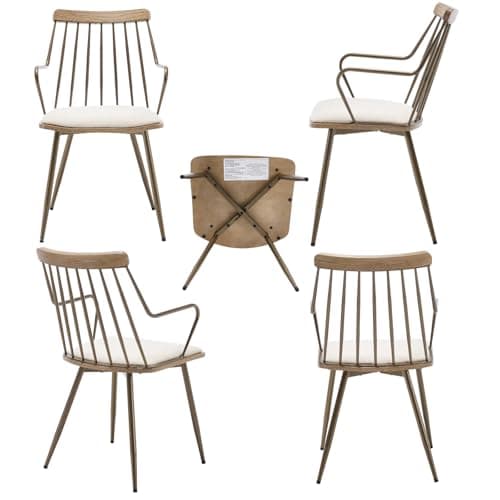Guyou Beige Modern Dining Chair Set, Upholstered with Metal Legs