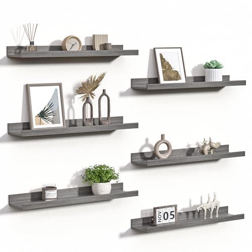 Usimples Brown Floating Shelves for Wall Decor & Storage Set of 6 — Grey