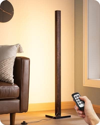 EDISHINE Wood LED Corner Floor Lamp, Dimmable with Remote, 7 Color Temperatures 2700-6000K — Dark Walnut